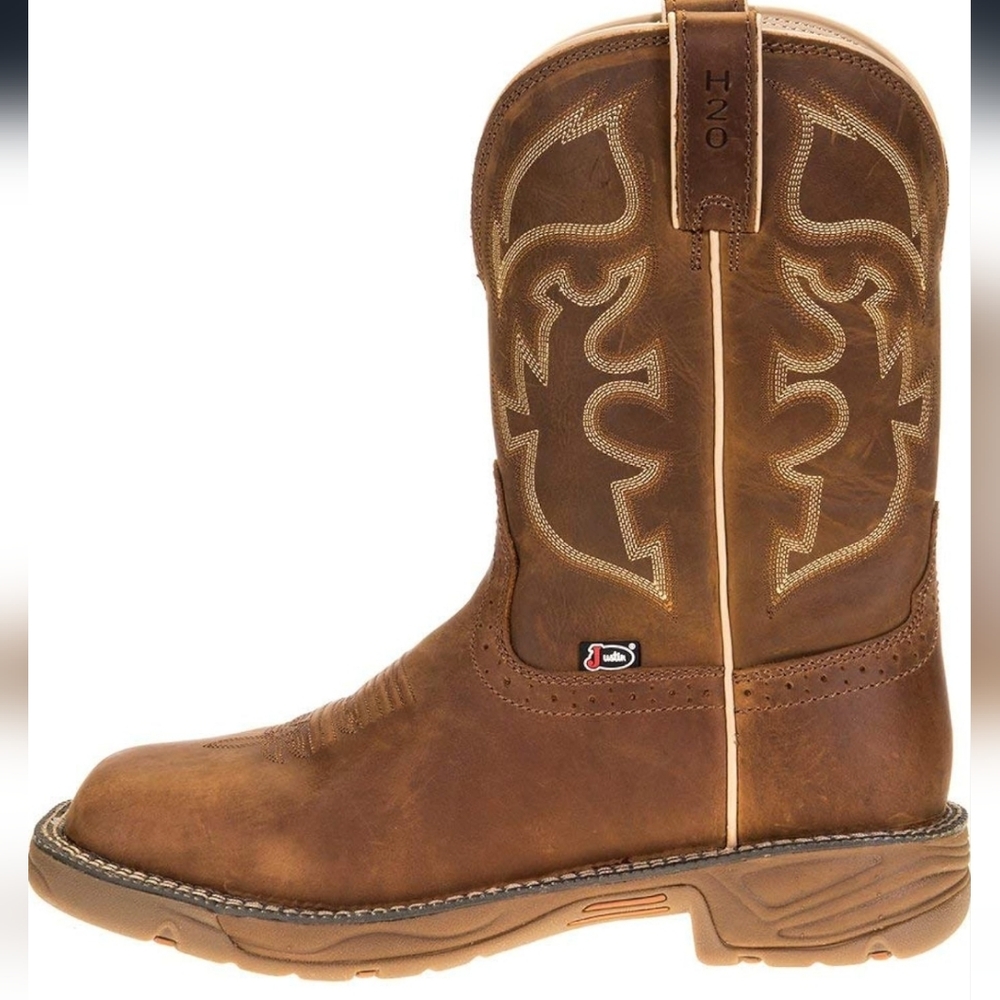Justin Boots Men's Work Boots Stampede Rush Rust Top Rubber Outsole Size 7.5D